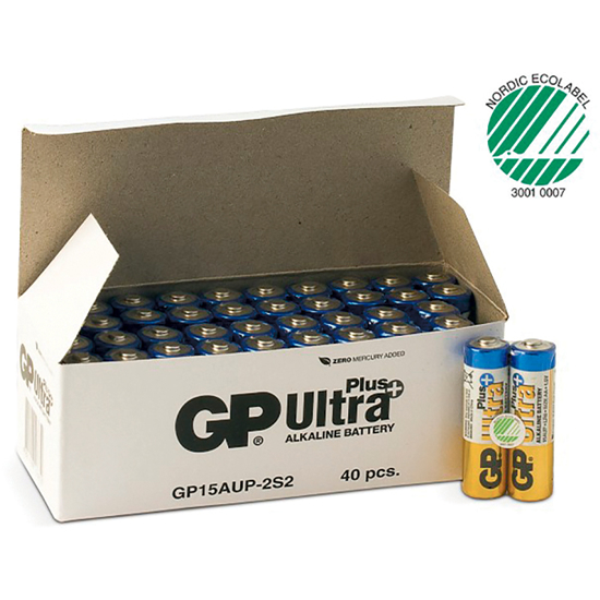 BATTERI GP ULTRA+ ALKALINE AA/LR6 1,5V 40-PK (70UALAALR0640)