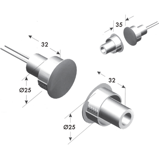 MAGNETKONTAKT DC1811 INNFELT NC MAX GAP I STÅL 26MM I TRE 32MM HVIT (M2001)