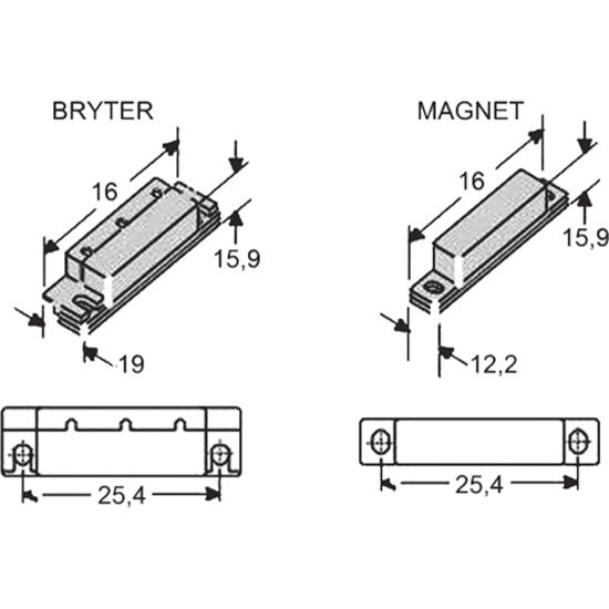 MAGNETKONTAKT DC2541 NC MAX GAP I STÅL 31MM I TRE 31MM HVIT (M2011) (/*)