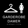 TAKTILE PIKTOGRAM: GARDEROBE DAMER, 180X180 MM, SORT