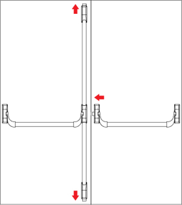 Bilde av PANIKKBESLAG ISEO BASE 5003 2-FL. M/FALLE M/TRYKKSTANG M/STENGER 2400MM SØLV LAKK #