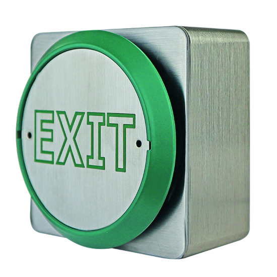 ÅPNEKNAPP EXIT, RUND, PÅVEGGBOKS 85x85, C/NO/NC, RST