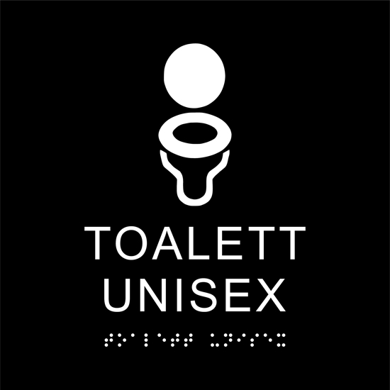 TAKTILE PIKTOGRAM: TOALETT UNISEX, 180X180 MM, SORT